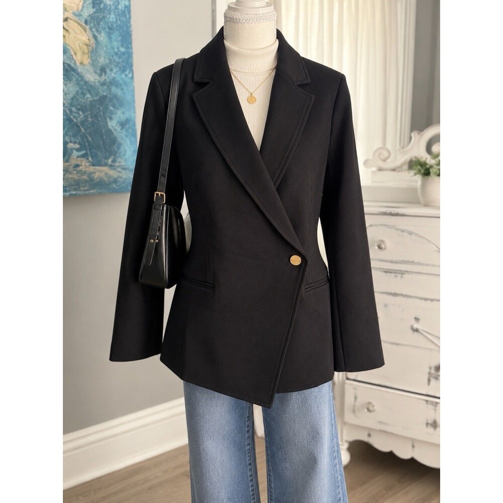 SPANX Black One-Button Tailored Blazer with Gold Accent